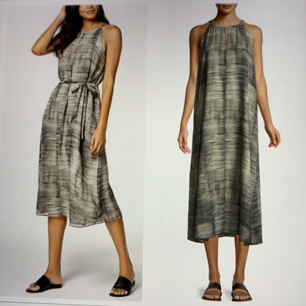 Eileen Fisher Limestone Silk Halter Midi Dress S